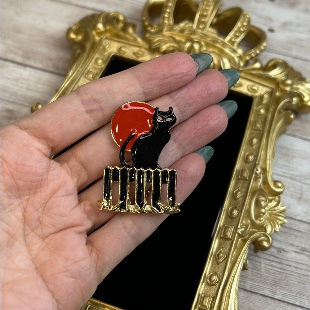 Black and Orange Moon Brooch